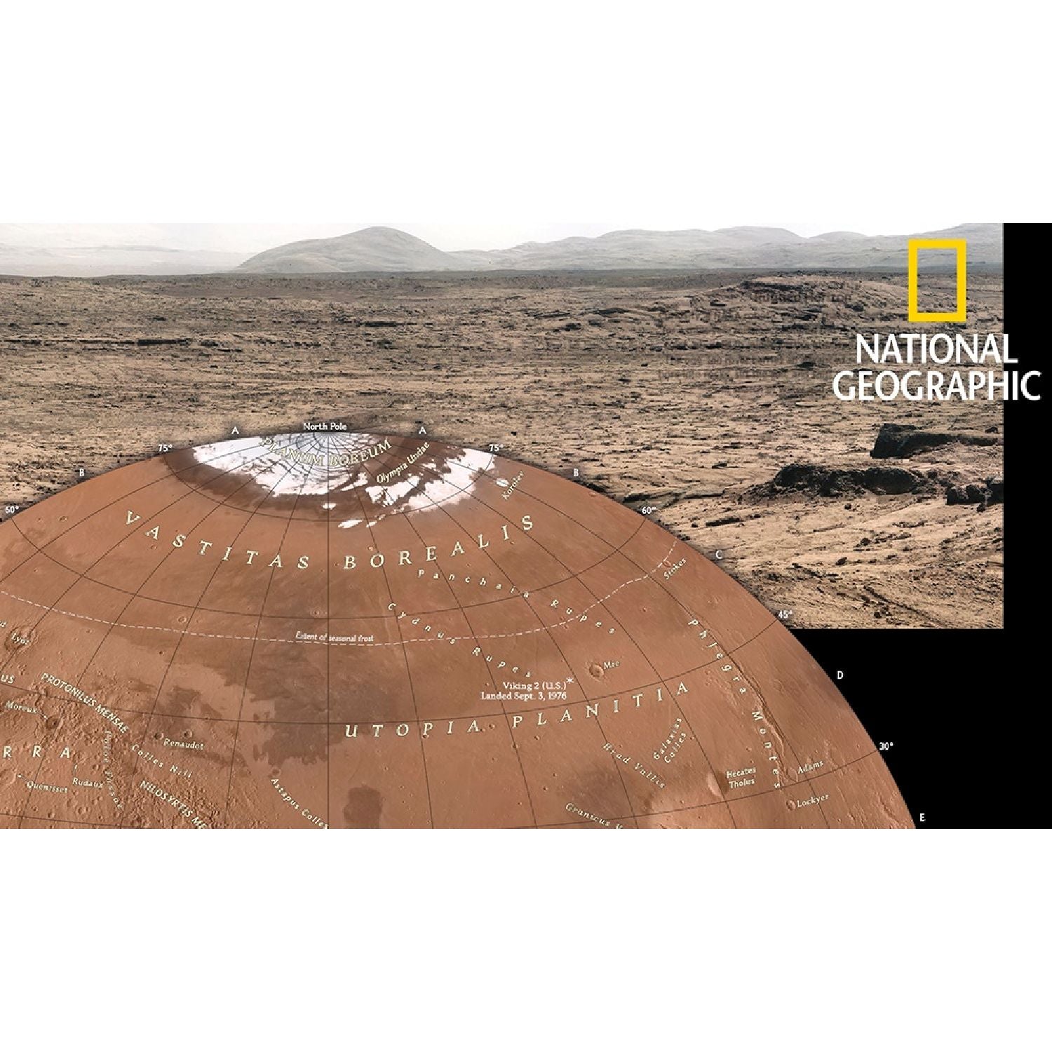 National Geographic Red Planet Mars-Leuchtglobus 30 cm, Kartenbild